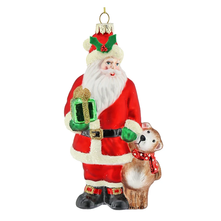 Decorations Old Man in Red With Bear Giving Gifts Pendant Scene for Party Decorations Handmade Glass Christmas Tree