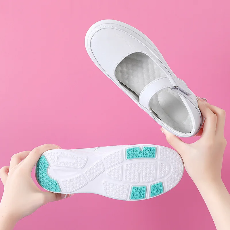 High quality nurse shoes female hollow breathable cow leather comfortable shoes for nurses