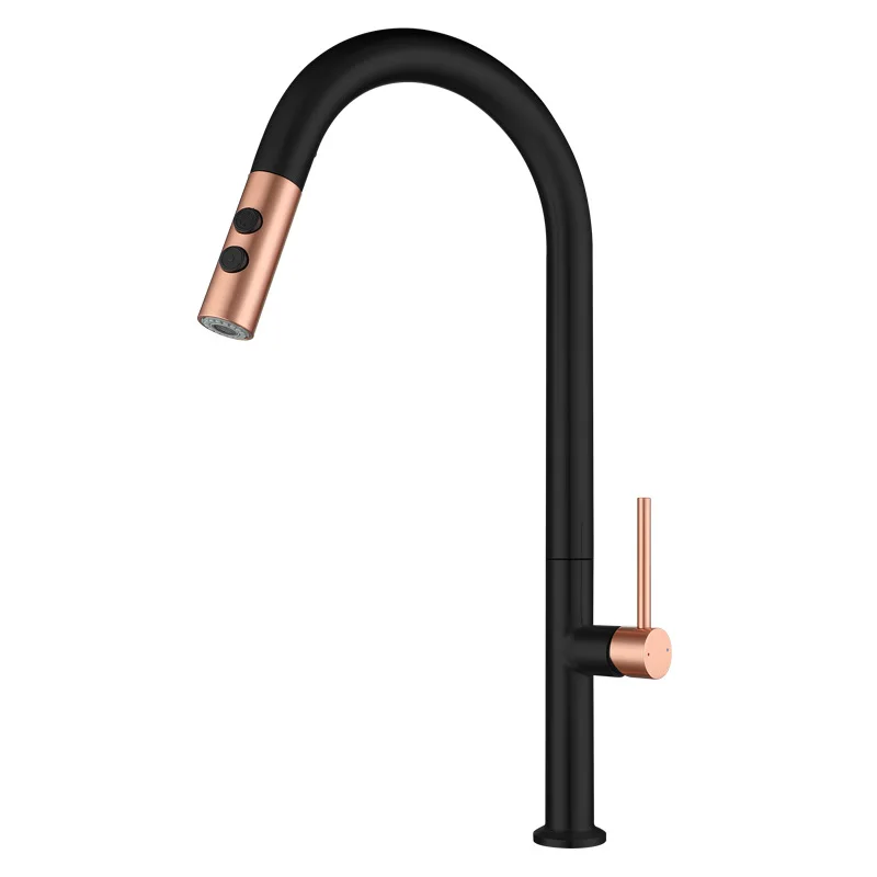 Luxury Rose Gold Mixer Tap Spring Kitchen Faucet Pull Out Sprayer Polished Single Hole taps