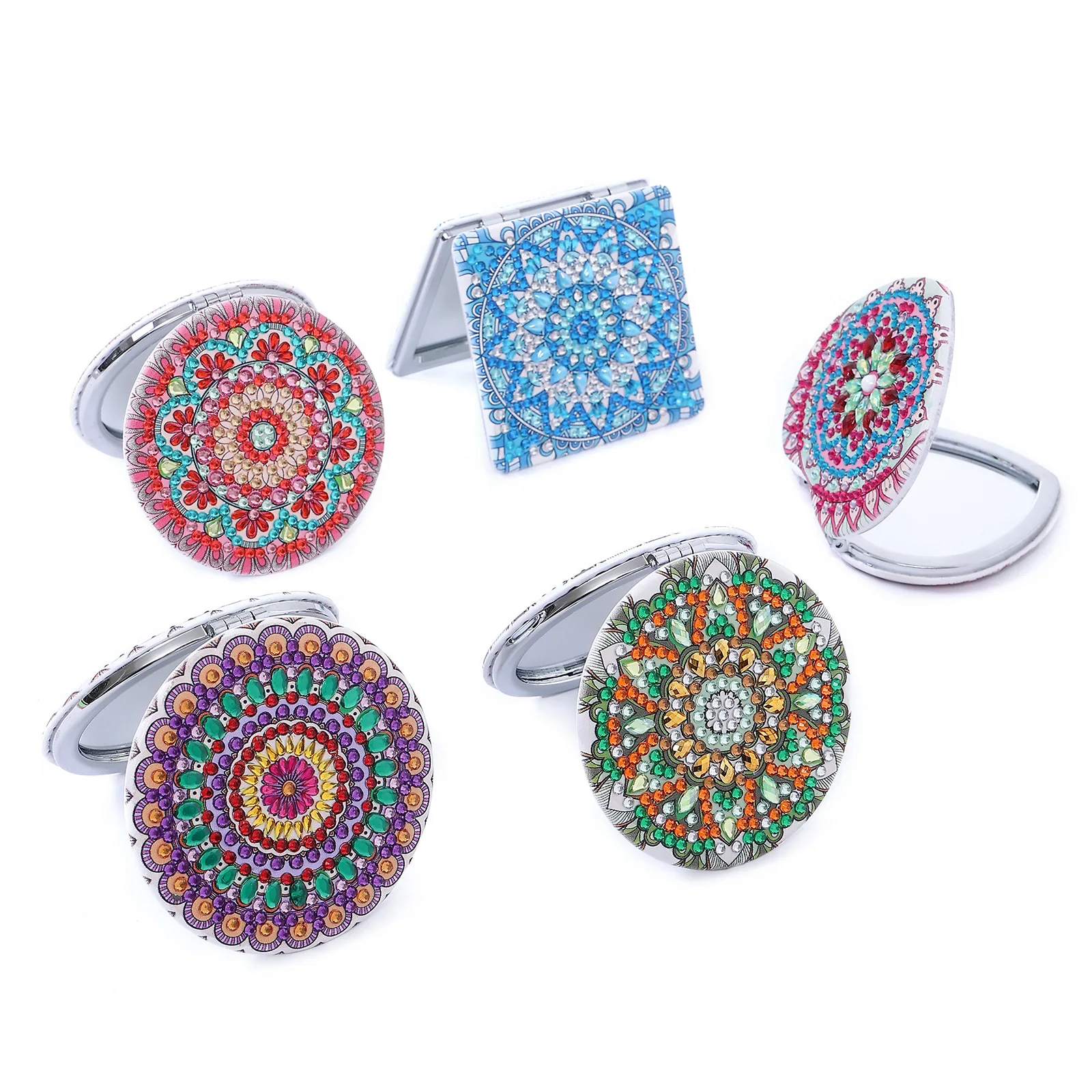 DIY Diamond Painting Mandala Makeup Mirror Double Side Drilled Full Drill Diamond Crystal Flower Foldable Women Mini Mirrors