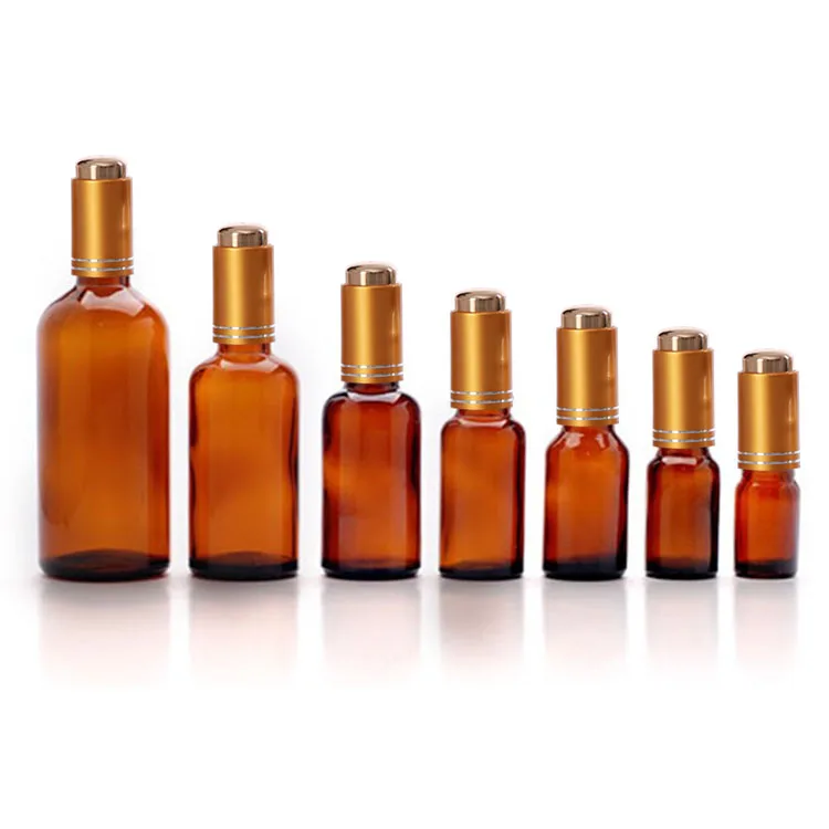 30ml 10ml 100ml green perfume essential oil frosted serum golden push button dropper bottle top gradation with pusher down cap