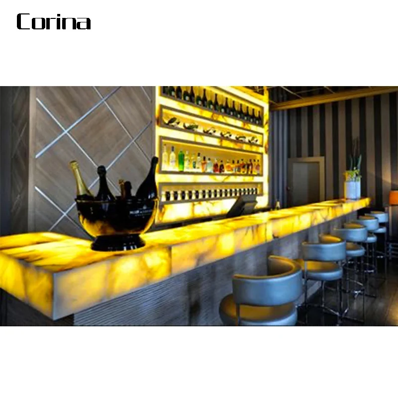 Custom Made High Quality Modern Design Style Restaurant Bar Counter translucent stone bar counter