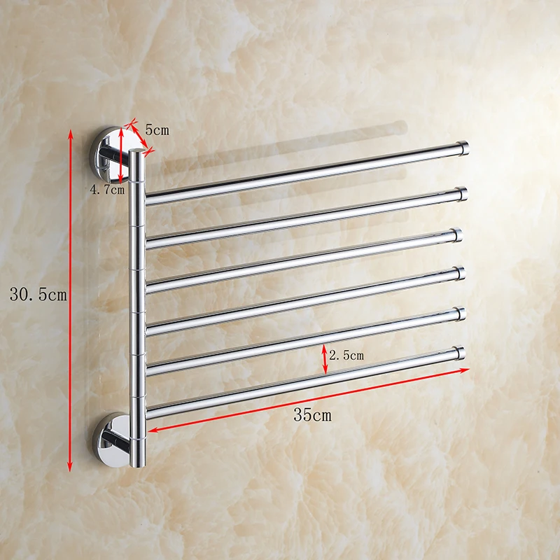 Wall Mount Brass Swing Arm Towel Rod 2/3/4/5/6 Rods  Rotatable Towel Bar Towel Hanger