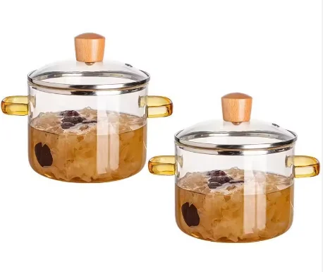Thickened high temperature resistant transparent glass pot household double-ear soup stew pot with lid instant noodle pot