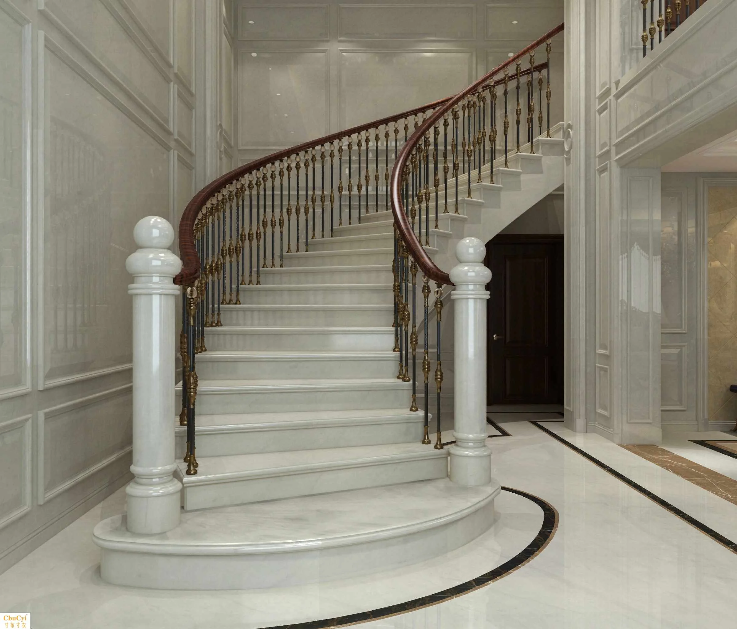 Yong Feng Stone Luxury Villa Indoor Stone Curved Stairs Interior Marble