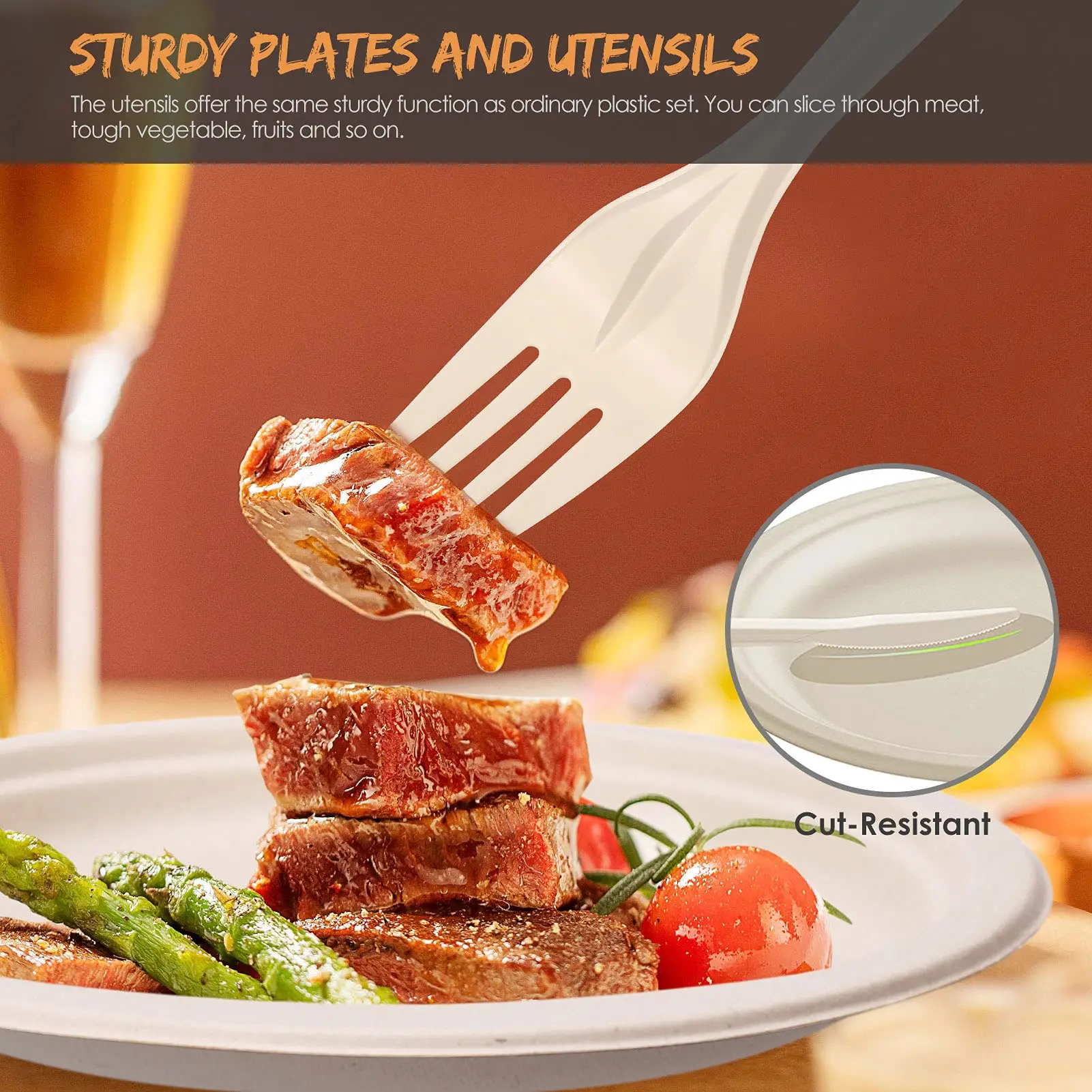 Disposable spoon and fork set With napkin and cutlery set party paper sugarcane fiber plates sets dinnerware dispos