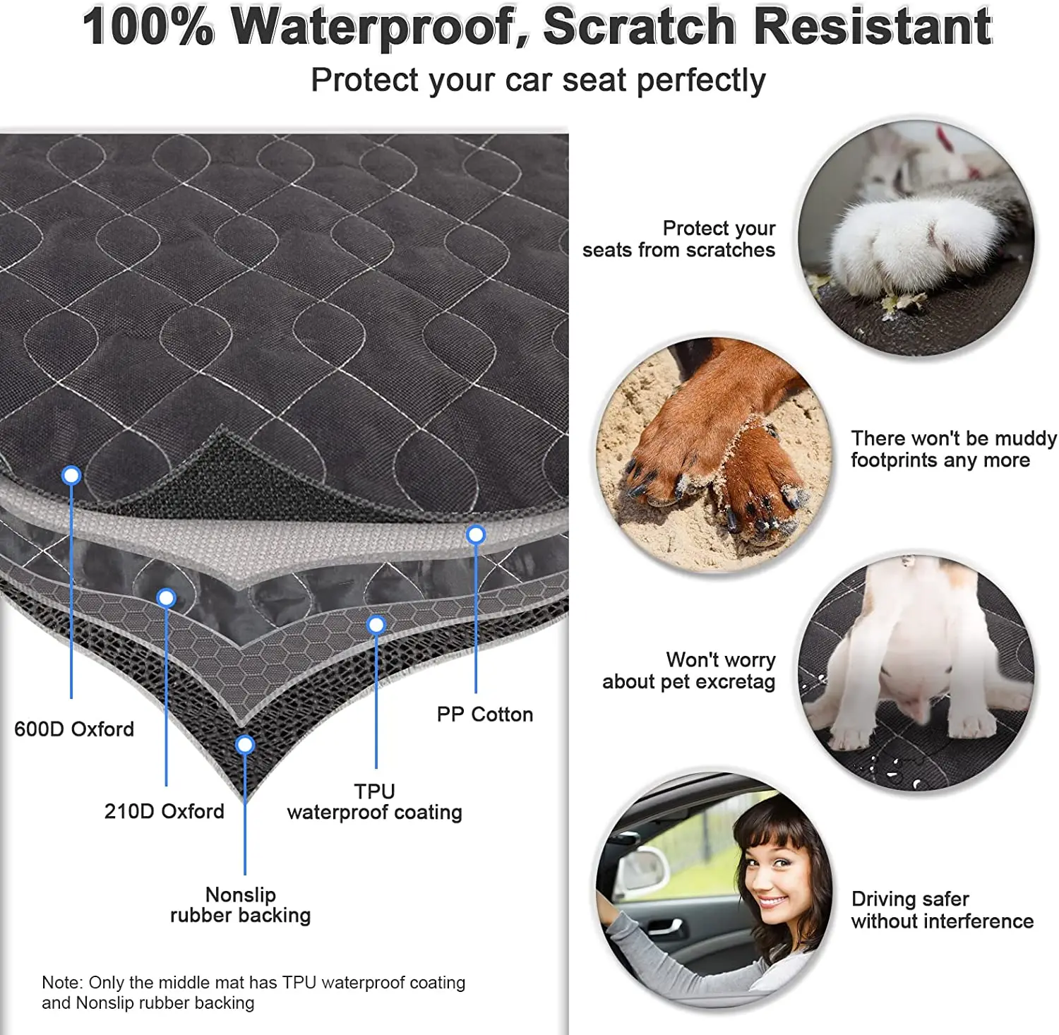 4X1 Waterproof Water Resistant Extra durable YKK zipper Hammock Dog Car Seat Cover for Back Seat with Window