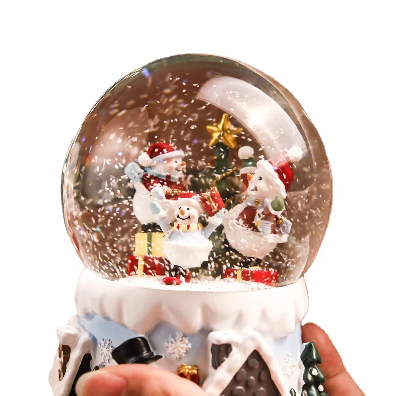 2024 High Quality Christmas Automatic Snowflake Spray With Light Rotating Crystal Ball Snow Ball Music Box Christmas Gift