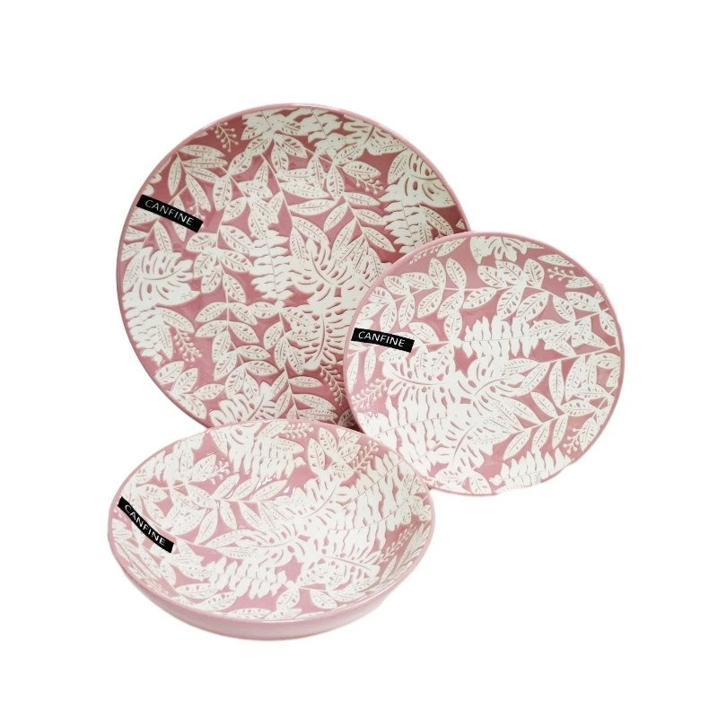 Wholesale European New Arrival Fine Ceramic Tableware 18 Pieces Embossed crockery dinner sets