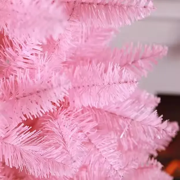 YUWEI Christmas decoration outdoor black red mini pencil skinny orange pink flocking artificial Christmas tree with light