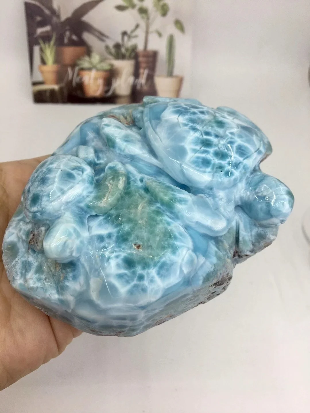 Natural Larimar Cabochon Turtles for Gemstone and Jewelry Design for display or pendant