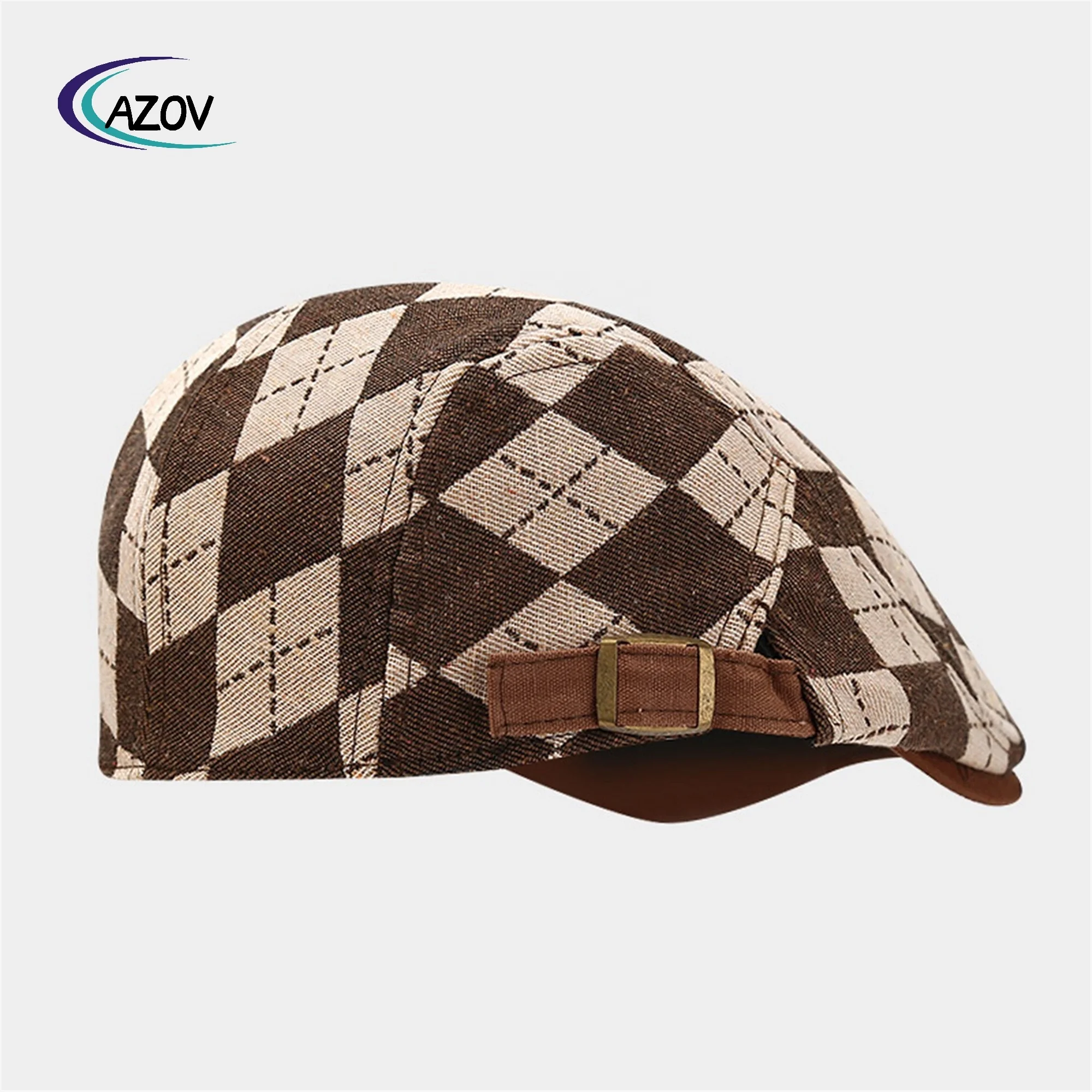 Rhombus Plaid Advance Hats Retro Workwear Fashion Peaked Cap Literary Newspaper Bay Hat