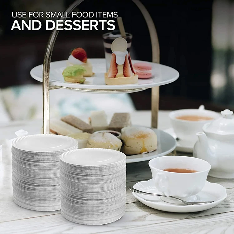 Eco friendly Disposable 6, 7, 8,9 Inch White party Paper dish Uncoated Custom Print Paper Plate