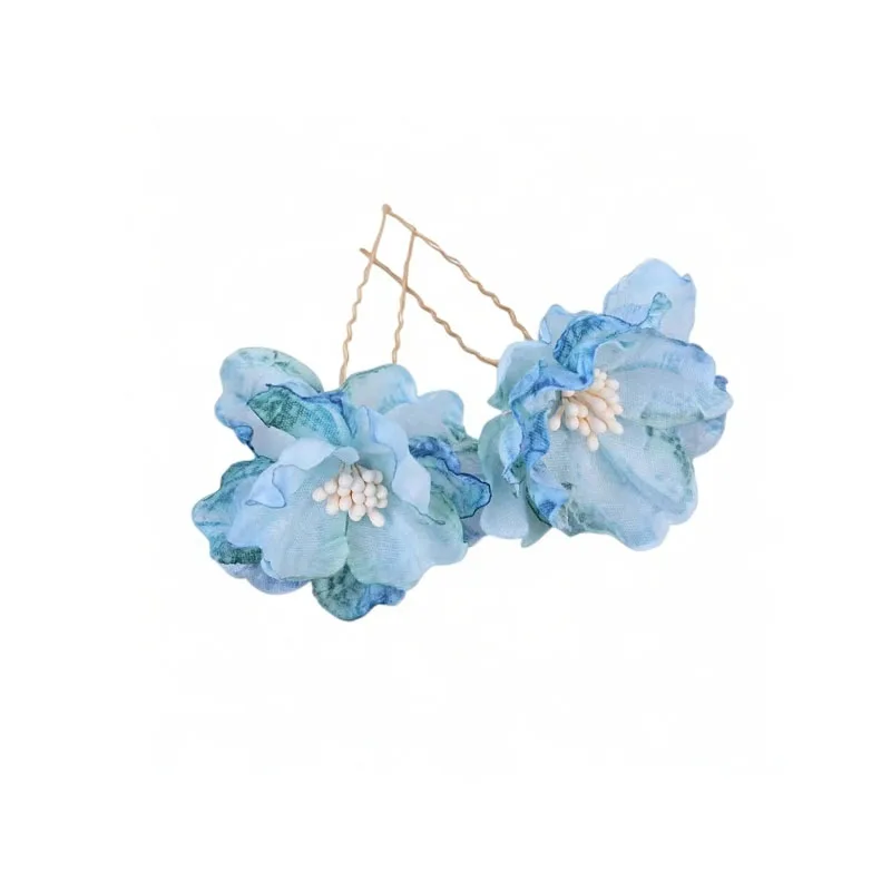 Baiyiyuan Wholesale Wedding Bridal Hair Accessories Elegant Metal U Shaped Artificial Silk Blossom Hibiscus Flower Hair Clip