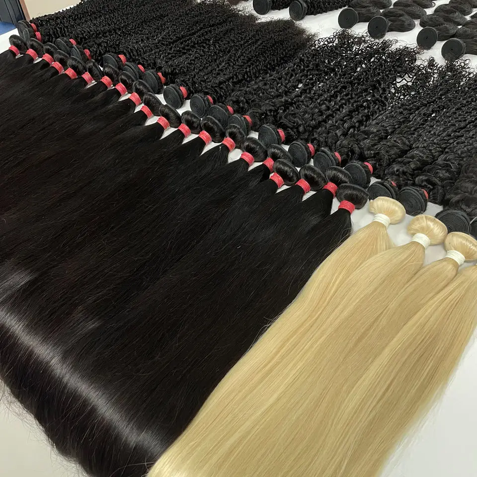 Factory Wholesale Raw Vietnamese Hair 100 Virgin Human Hair Bundles Raw Mink 3 Bundles With Lace Frontal Closure For Black Women