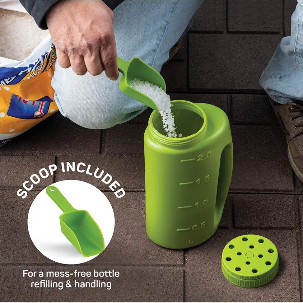 
seed spreader handheld salt and seed spreader adjustable hole size fertilizer seeds insect repellent ice melter de icer 