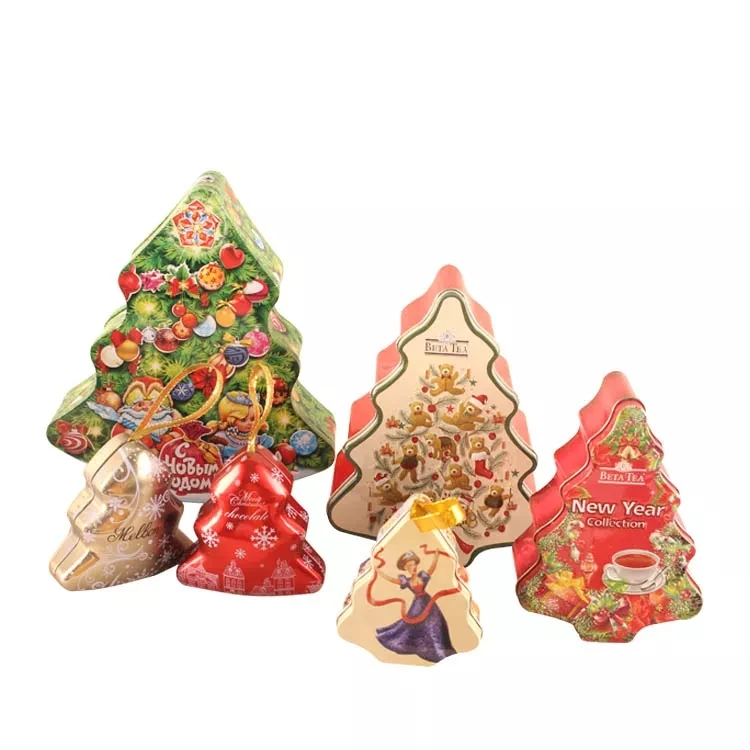 Custom Metal Tin Cans Tree Shape Christmas Tin Box For Gift Packing