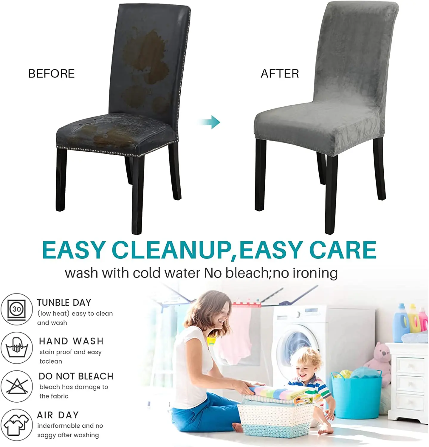 Premium Dining Room Stretch Chair Covers 2 pieces Home Slipcovers and Short Seat Covers Dining Chair Slipcovered