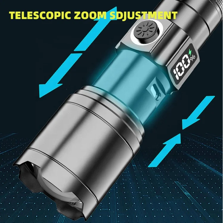 High lumen built-in battery USB rechargeable tactical portable zoom white laser chip flashlight outdoor camping