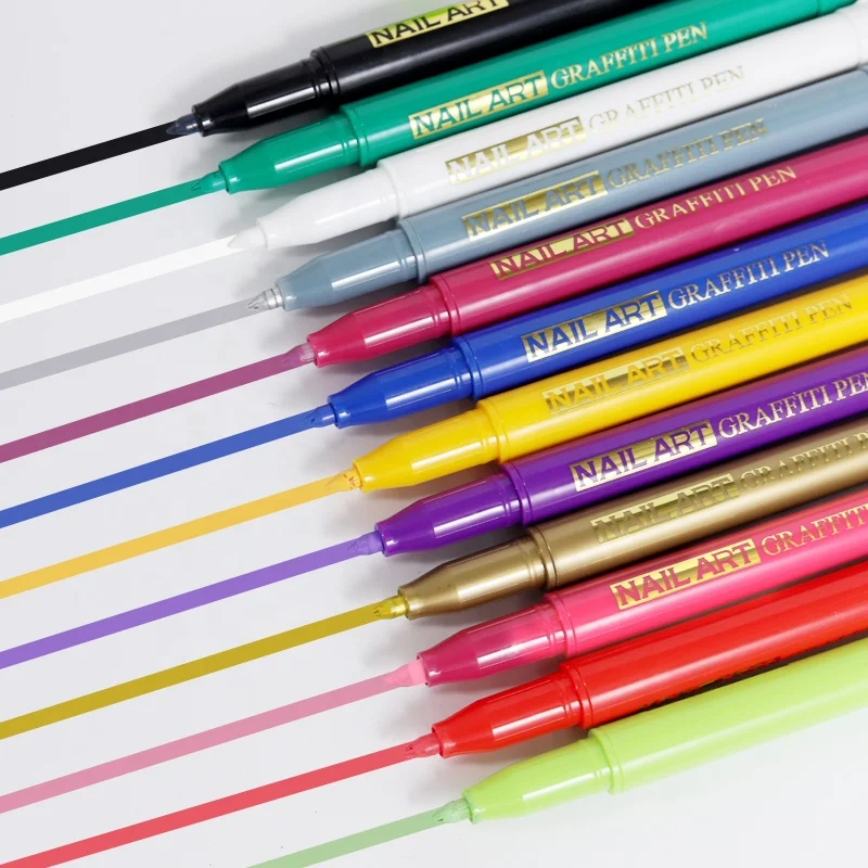 New Arrivals 12 Colors Nail Graffiti Pen WaterProof Drawing Painting Liner Brush DIY Flower Abstract Lines Nail Polish Pens