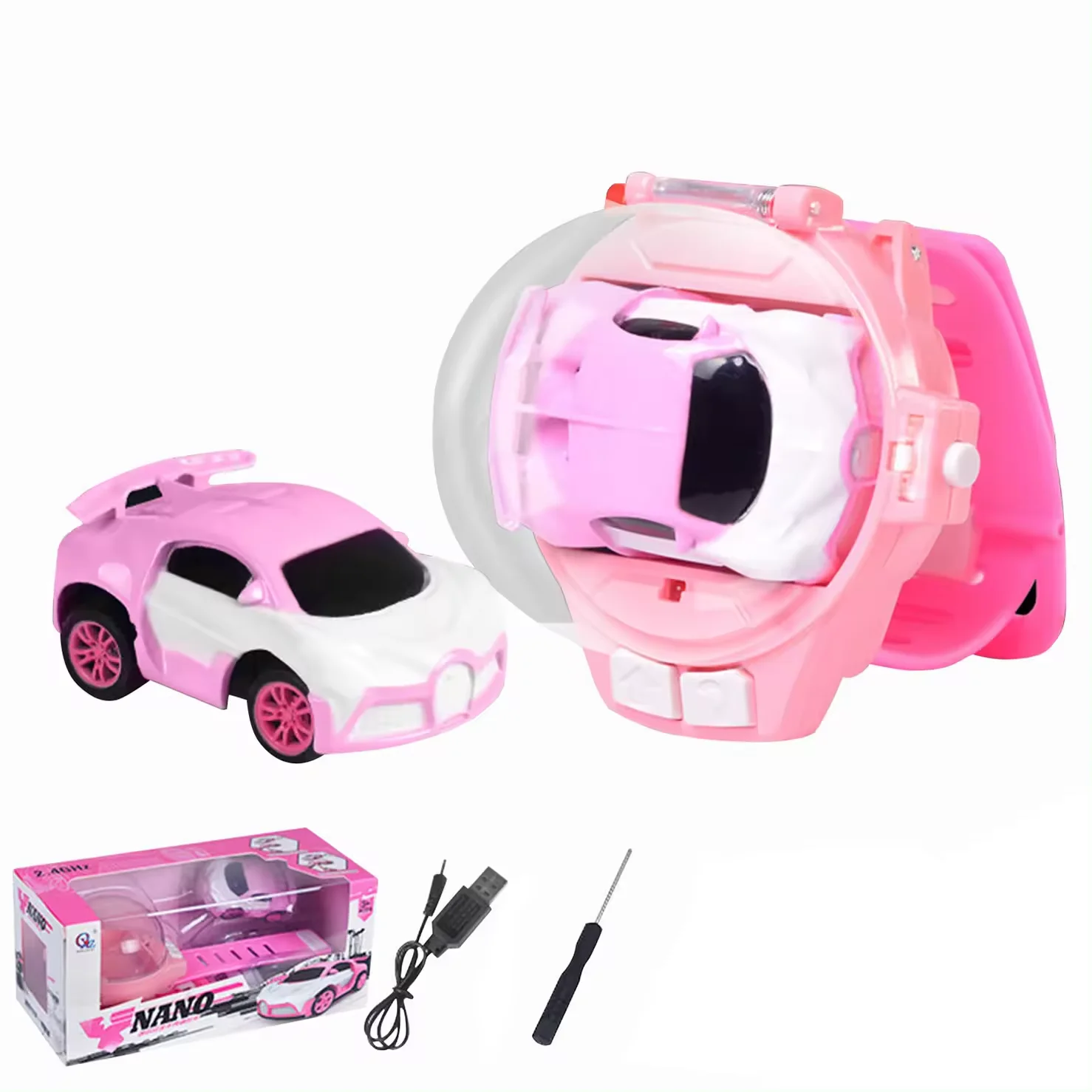 2.4 GHz Racing Car Watch with USB Charging Cartoon RC Small Car Gift for Boys and Girls