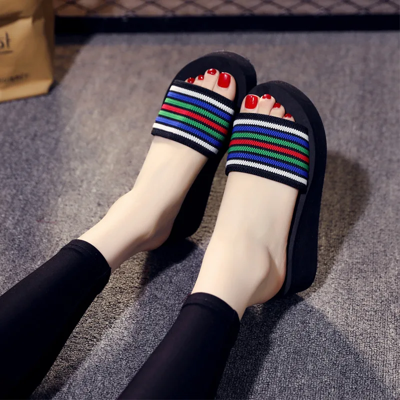 Women new fashon striped eva slides footwear outdoor summer sandals slipper
