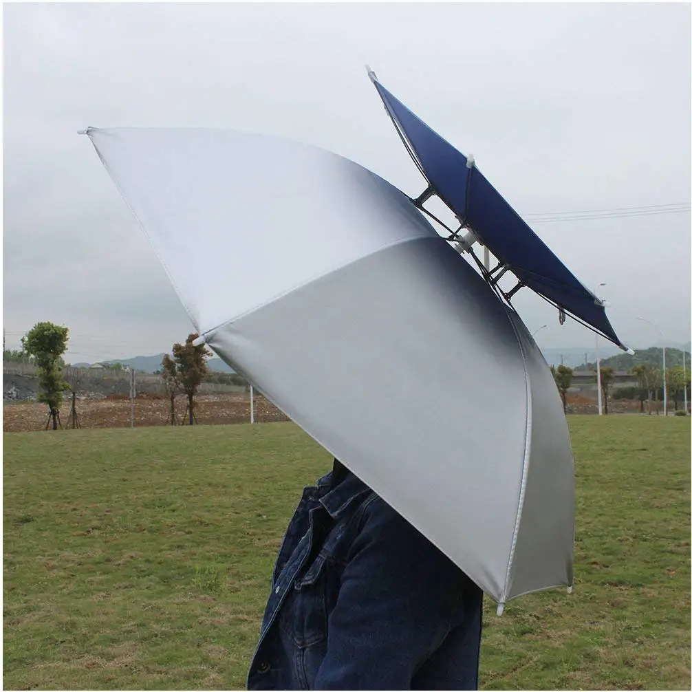Luwint 36 Umbrella Hat  2 Layer Folding Rain UV Protection Headwear Fishing Umbrella  for Gardening Golf Outdoor