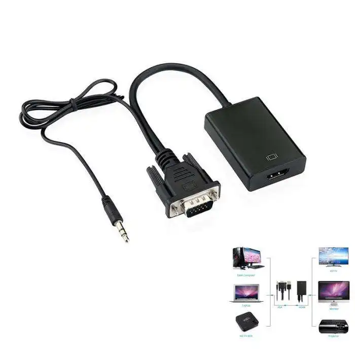 KUYiA 1080P VGA Male to HDMI Female Video Converter Adapter Cable for PC DVD HDTV with Audio Cable