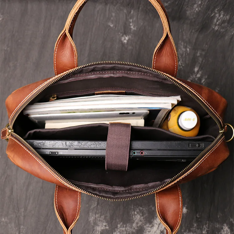 N-127 Nerlion Briefcase 14 Inches Computer Laptop Messenger Bag Vintage Genuine Leather Business Briefcases Leather Office Bag