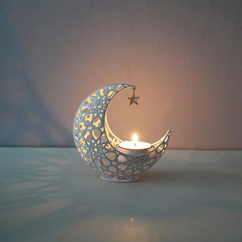 New Style Arab Middle East Candleholder Hollow Moon Shape Arts Crafts Decoration Antique Wrought Iron lamps Arabe Incense Burner