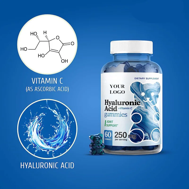 OEM/ODM/OBM Organic Collagen+Hyaluronic acid+Vitamin C+Gluta Gummies Dietary Supplement Skin Whitening Hyaluronic Acid Gummies