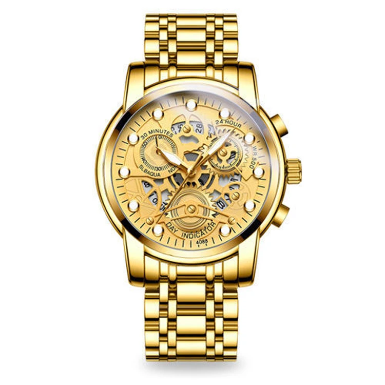Часы наручные мужские с большим циферблатом, деловые Роскошные брендовые золотистые, милитари