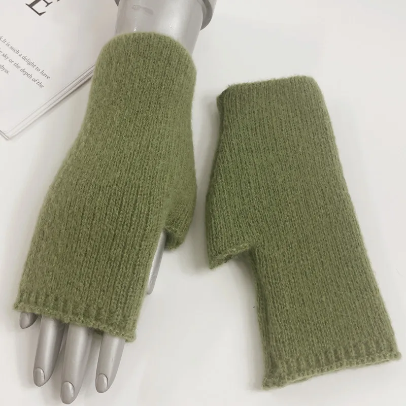 FF3175 Cashmere Women Open Finger Warm Gloves Mittens Knit Wrist Warmers Winter Arm Warmers Girls Wool Knitted Fingerless Gloves