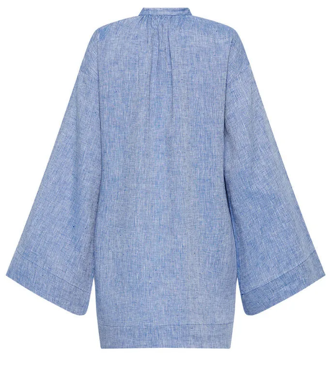 Custom Ladies Loose Fit Button Design Linen Short Dresses Casual Flared Sleeve Patch Pocket Beach Dresses Women Vacation Dresses