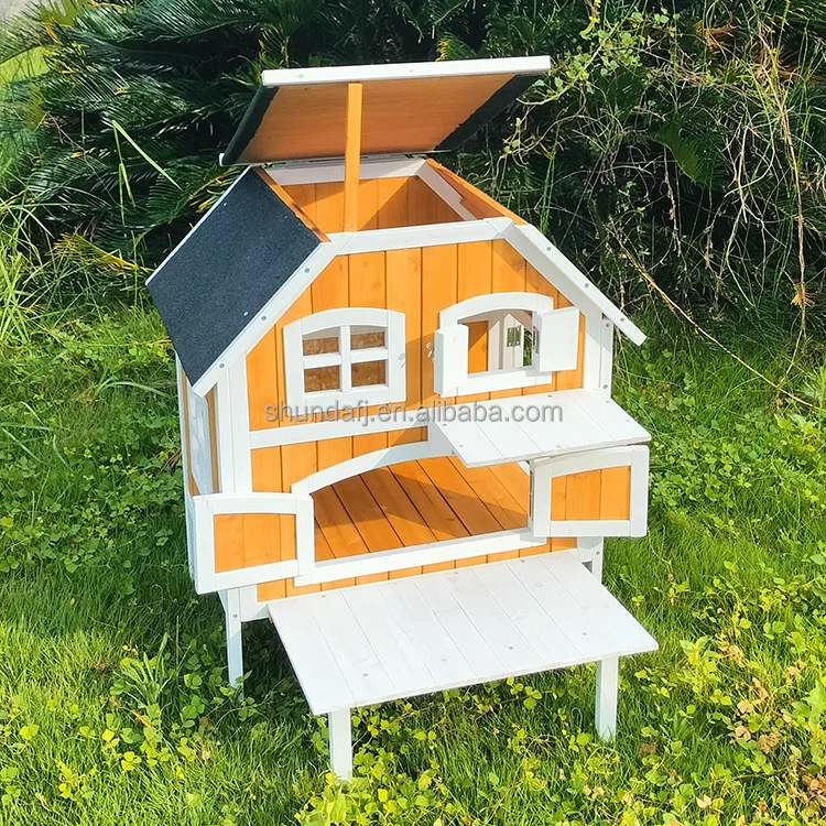 SDCH007 Cat House 2 Level Wood Multifunction Indoor Outdoor Use Wooden Cat House For 1-2 Cats