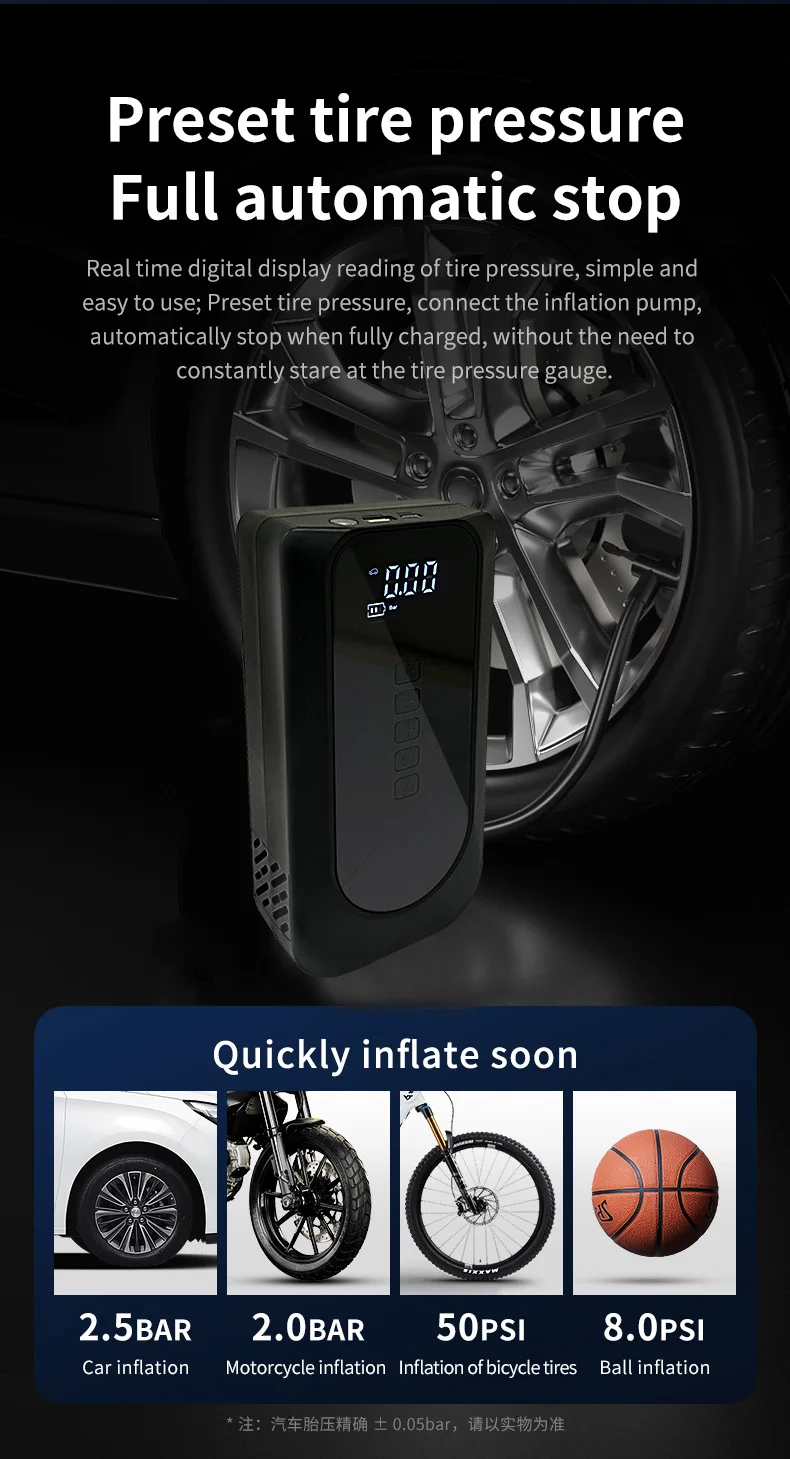 High power 4-in-1 6000mah power bank jump starter booster air pump with flashlight jumper cable