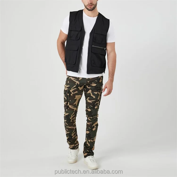 Custom Skinny Canvas Straight Hiking Ripstop Camo Pants Mens Slim Fit Cargo Camouflage Cargo Sweatpants