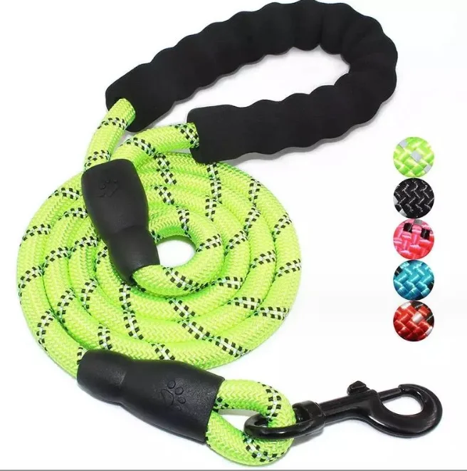 rts Strong Heavy Duty 5FT Threads Nylon Dog Traction Slip Lead Padded Handle Braided Reflective Rope Dog Leash