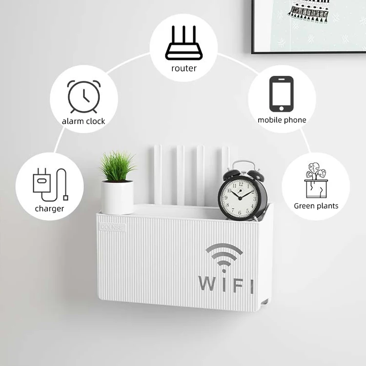 PP Plastic Wireless Storage Box Wall Hanging Cable Power Bracket Organizer Box Wifi Router Shelf