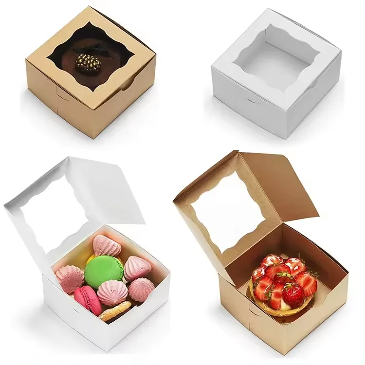 customized disposable kraft craft food packaging take away cardboard paper box for cake bakery cupcake cookies