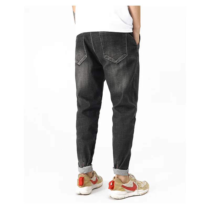 Custom wholesale Summer Solid Jeans Loose fit Plus Size Harem Pants Stretchy Korean Casual Mens Denim Jean