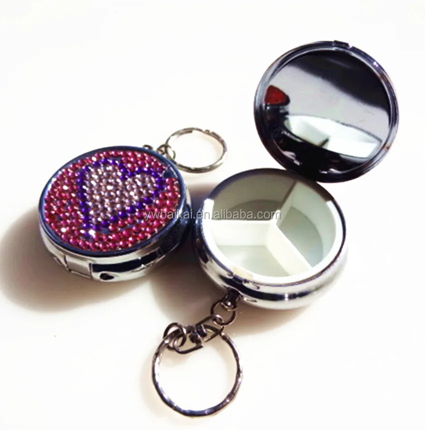 Portable Bling Pill Box Medicine Dispenser Storage Bottle Waterproof Pill Case Container Pill Holder With Keychain Outdoor Using