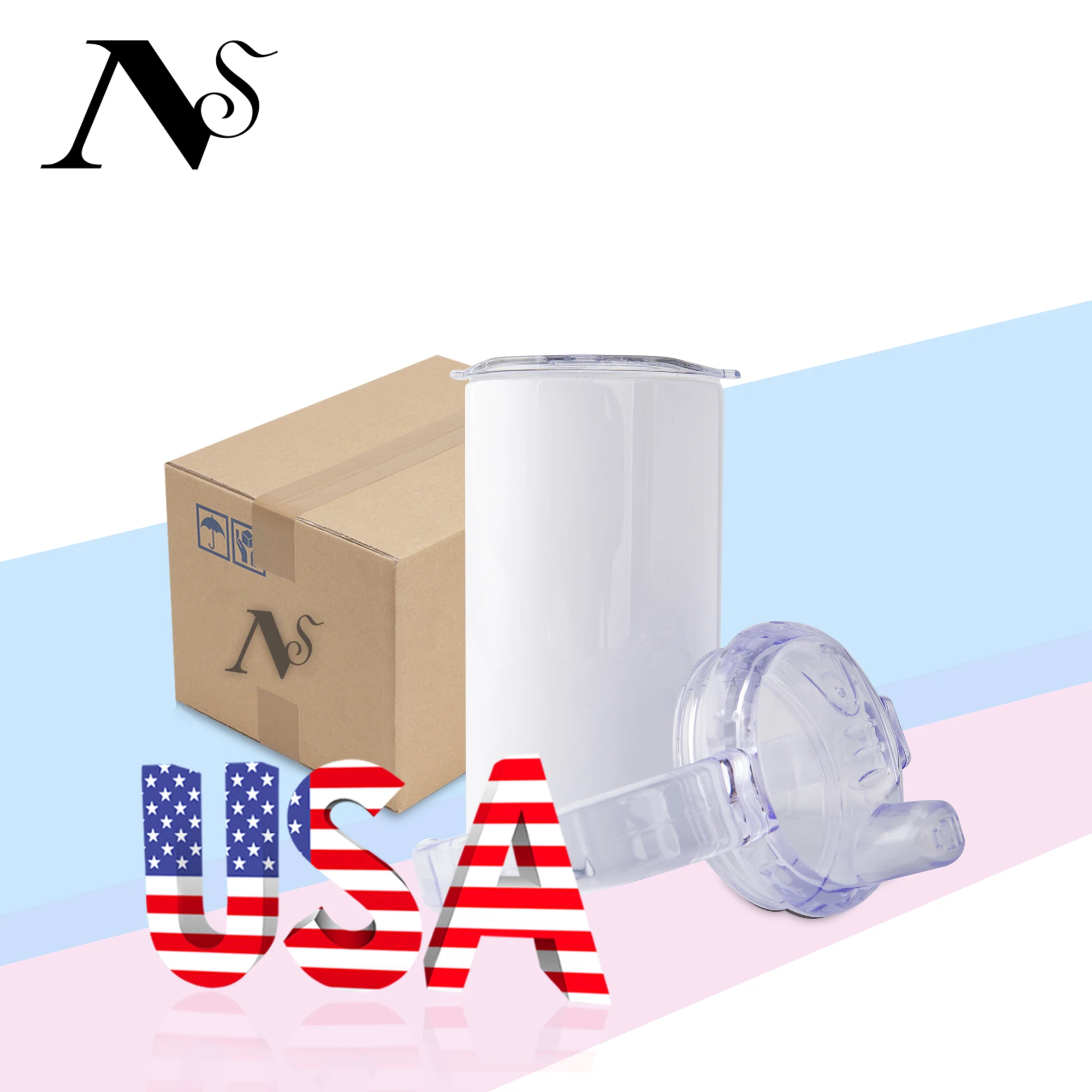 USA Warehouse Stainless Steel Straight Blanks Sublimation Seamless Sippy Cup 12oz Sippy Cup Sublimation Tumblers with 2 Lids