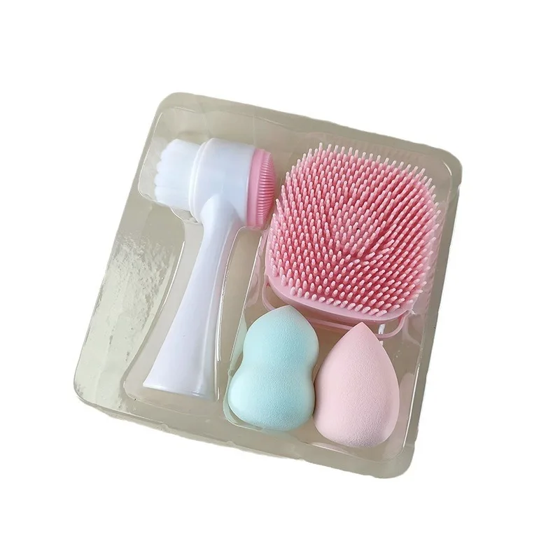 Cleansing Face Wash Bath Brush Set Beauty Egg Double-sided Silicone Face Wash Brush Combination Gift Box