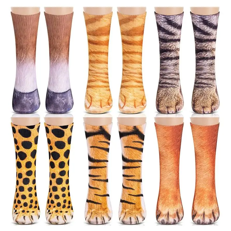 Drop shipping Novelty Animal Paws Socks 3D Printed Cat Tiger Dog Paw Crew Socks for Adults Kids