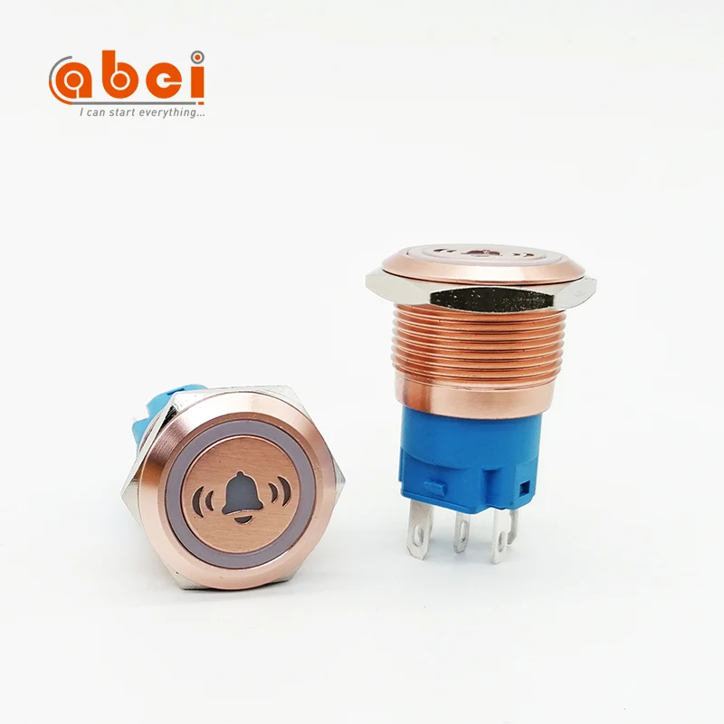 Logo Symbol Momentary Metal Illuminated led Customized metal switch 12V 24V hotel doorbell push button