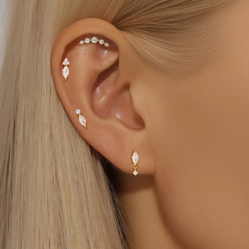 Trending Single Snowflake Tassel Sparking 925 Sterling Silver Stud Fashion Moon Star Ins Fashion Round Shape Piercing Earrings