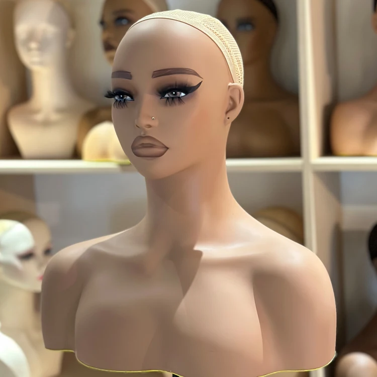 Realistic Mannequin Black Brown Female Mannequin Head with shoulders for styling