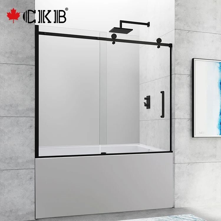 CKB High Quality Bathroom Stainless Steel Brushed Nickel Matt Black Chrome Sliding Frameless Bathtub Door