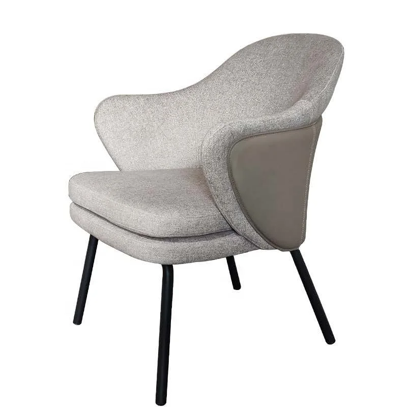 luxury European contempery arm chair leather fabric cotton linen metal iron legs hotel style lounge & armchairs furniture